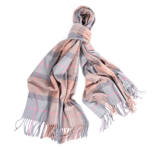 Hailes Tartan Wrap - Taupe/Pink Tartan
