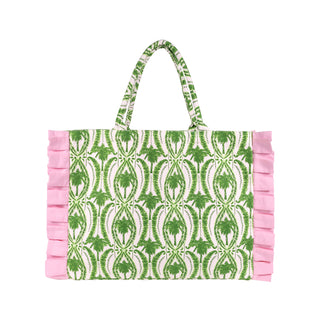 Ruffle Tote - Textured Palm Stripe
