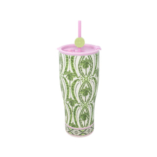 Stainless Steel Tumbler with Straw - Textured Palm Stripe