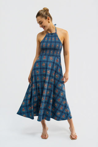Florenza Dress - Camellia Plaid Porcelain