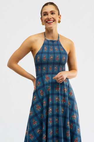 Florenza Dress - Camellia Plaid Porcelain